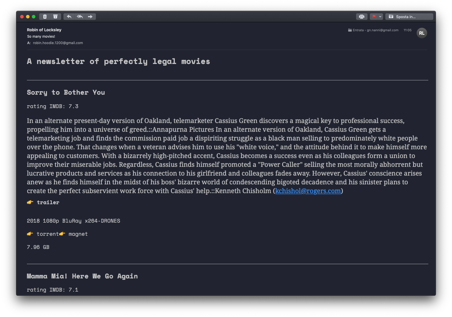 A newsletter of legal movies