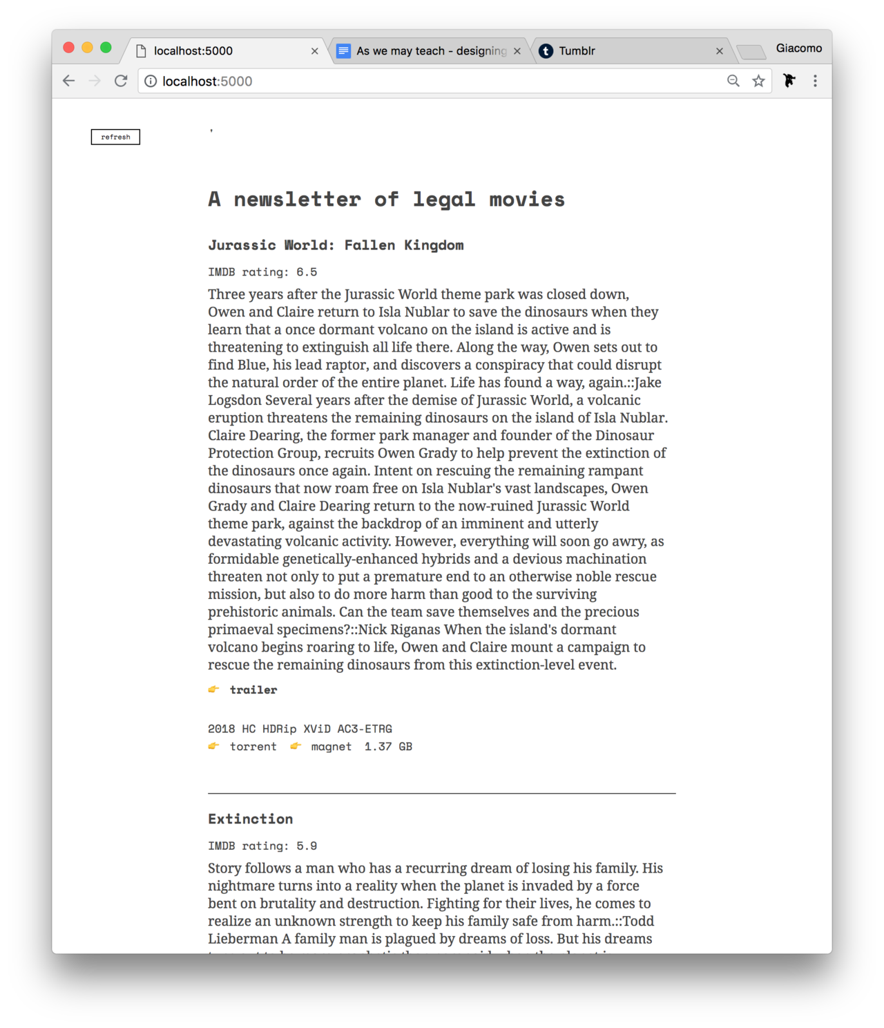 A newsletter of legal movies